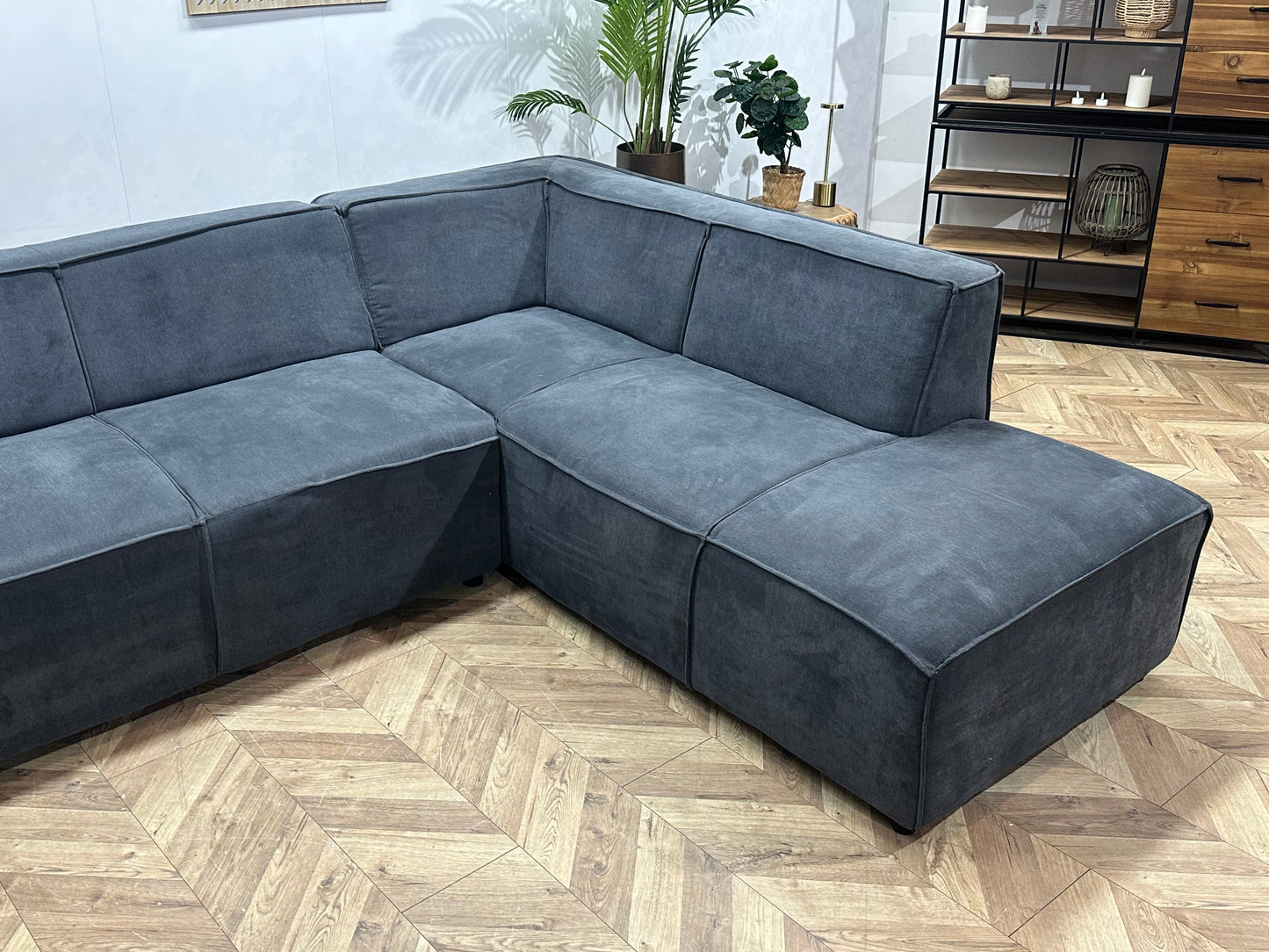 Antraciet Suède Stoffen Hoekbank ~ Vaste Kussens