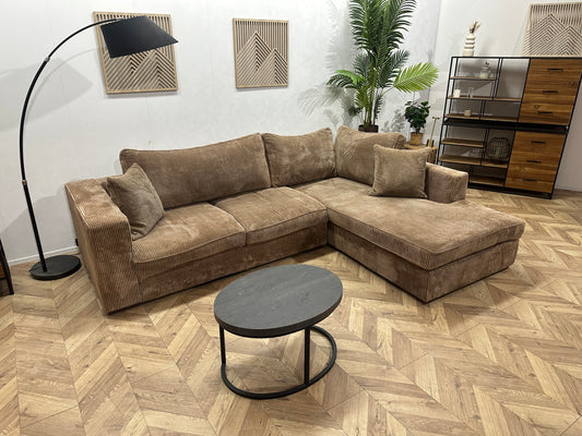 Room108 Bruine Ribstof Hoekbank ~ Losse Kussens Met Afneembare Hoezen