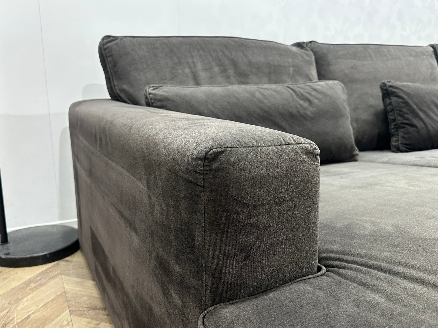Antraciet Velvet U Bank ~ Losse Kussens Met Afneembare Hoezen