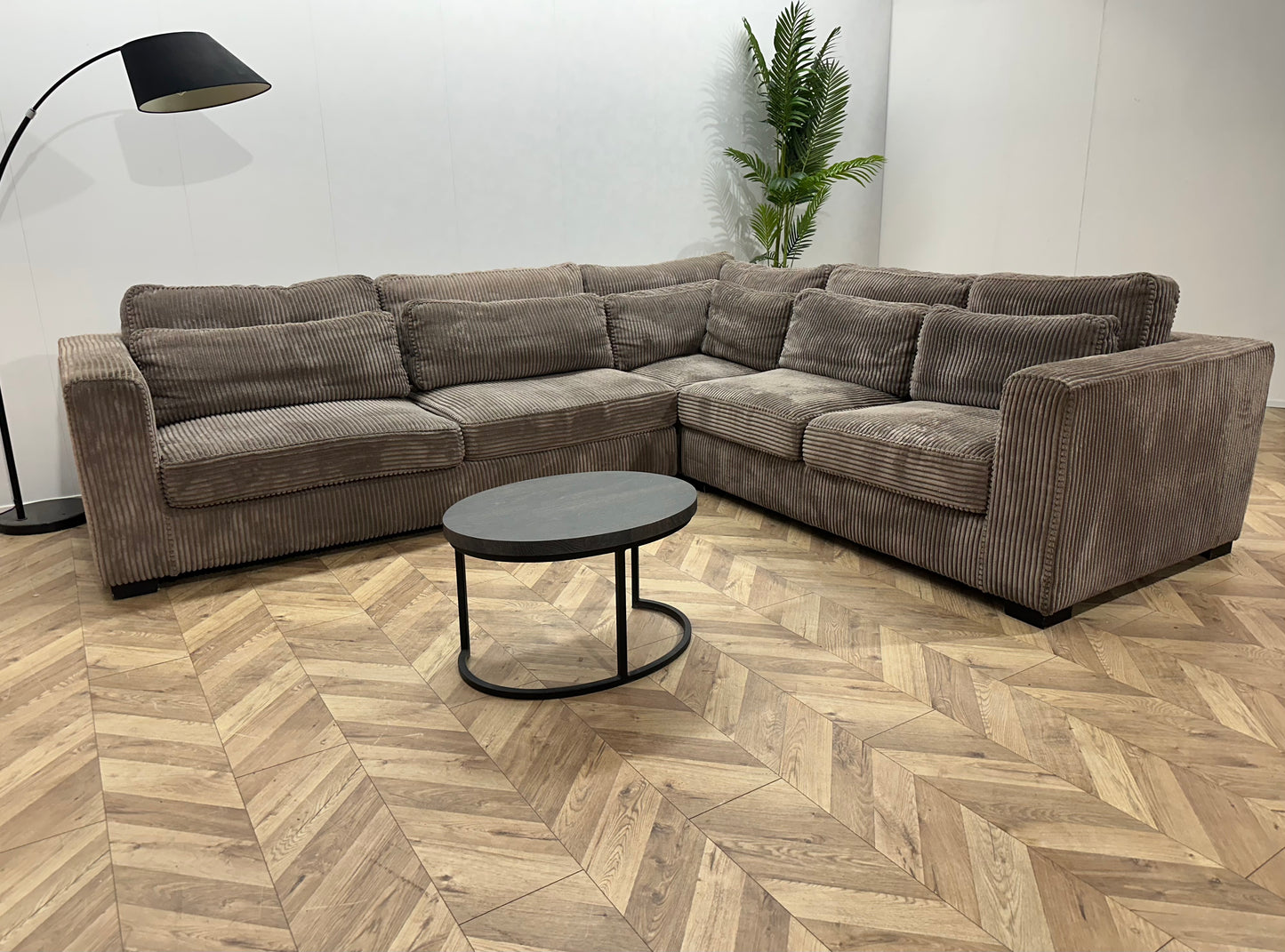 Licht Bruine Ribstof Hoekbank ~ Losse Kussens Met Afneembare Hoezen