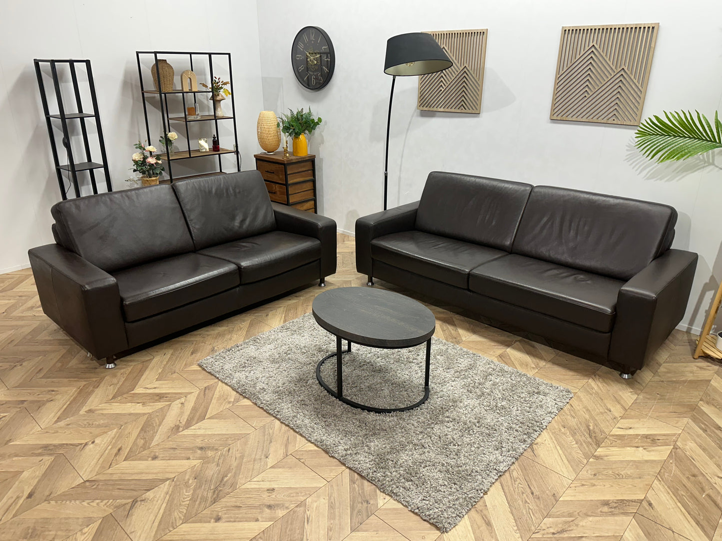 Montèl Bruine Echt Lederen Banken Set ~ Vaste Kussens