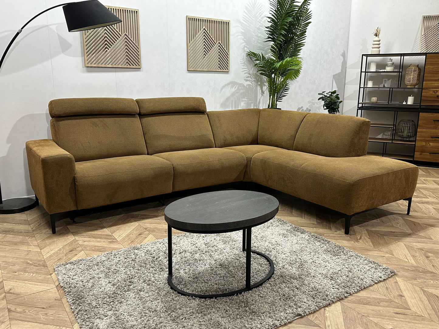 Bruine Suède Stoffen Hoekbank ~ Elektrisch Verstelbaar