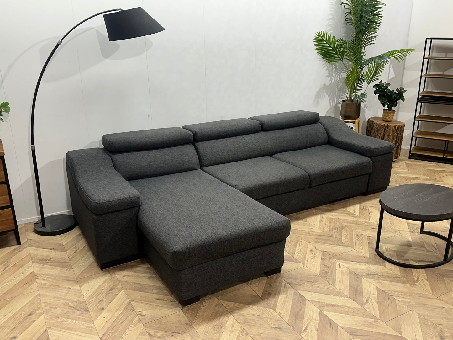 Grijze Design Hoekbank ~ Verstelbare Hoofdsteunen