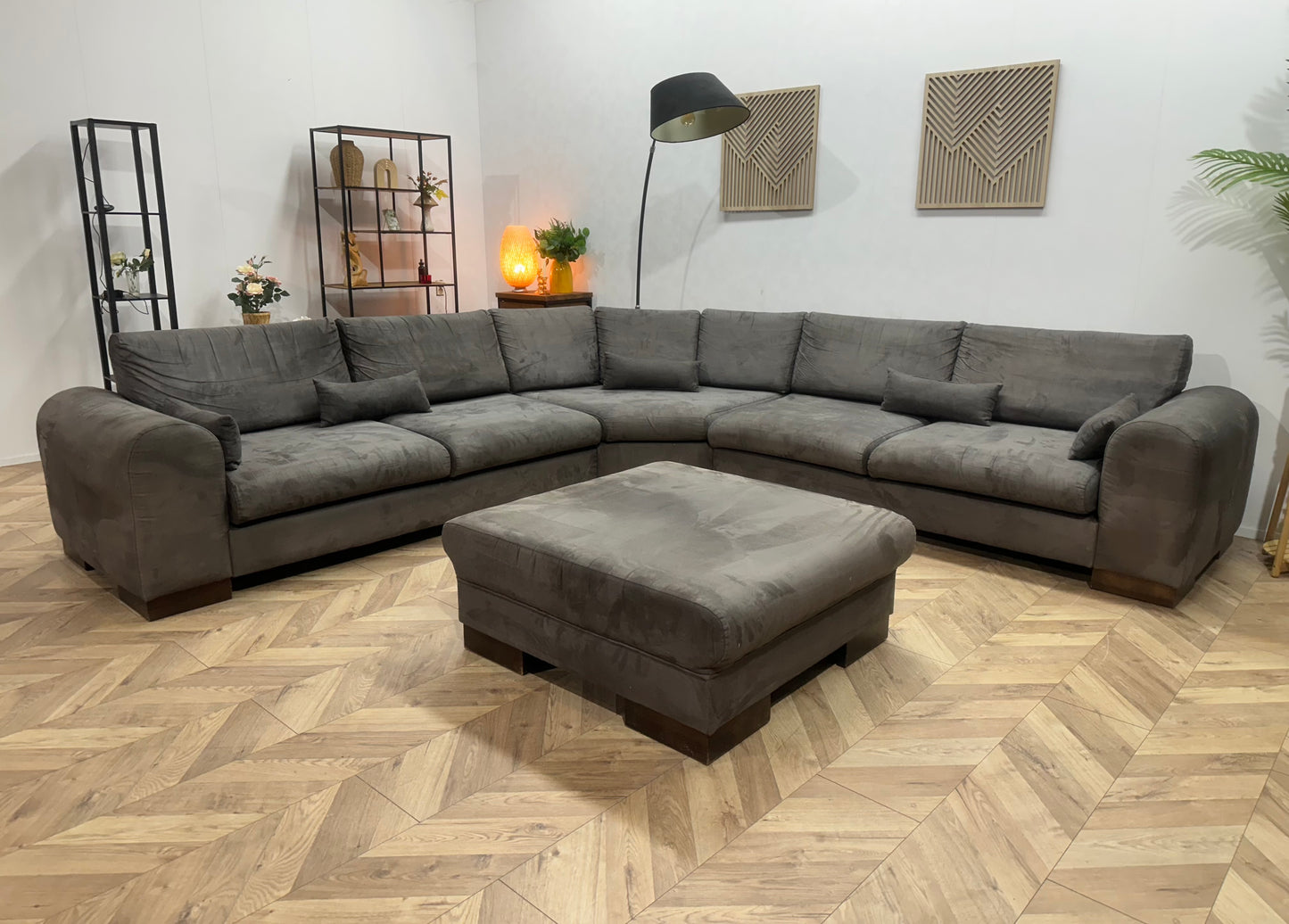 Antraciet Suède Stoffen Hoekbank Inc Hocker ~ Losse Kussens Met Afneembare Hoezen