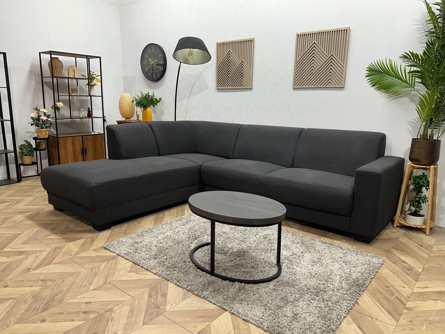 Antraciet Hoekbank ~ Vaste Kussens