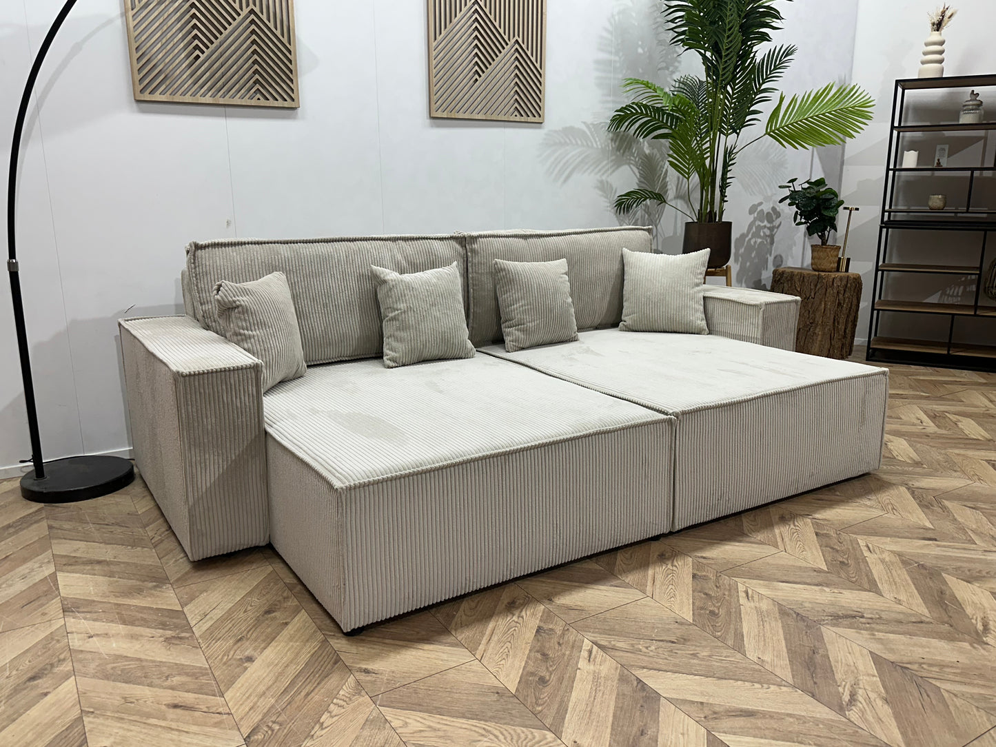 !Showroommodel! Witte Ribstof Lounge Bank