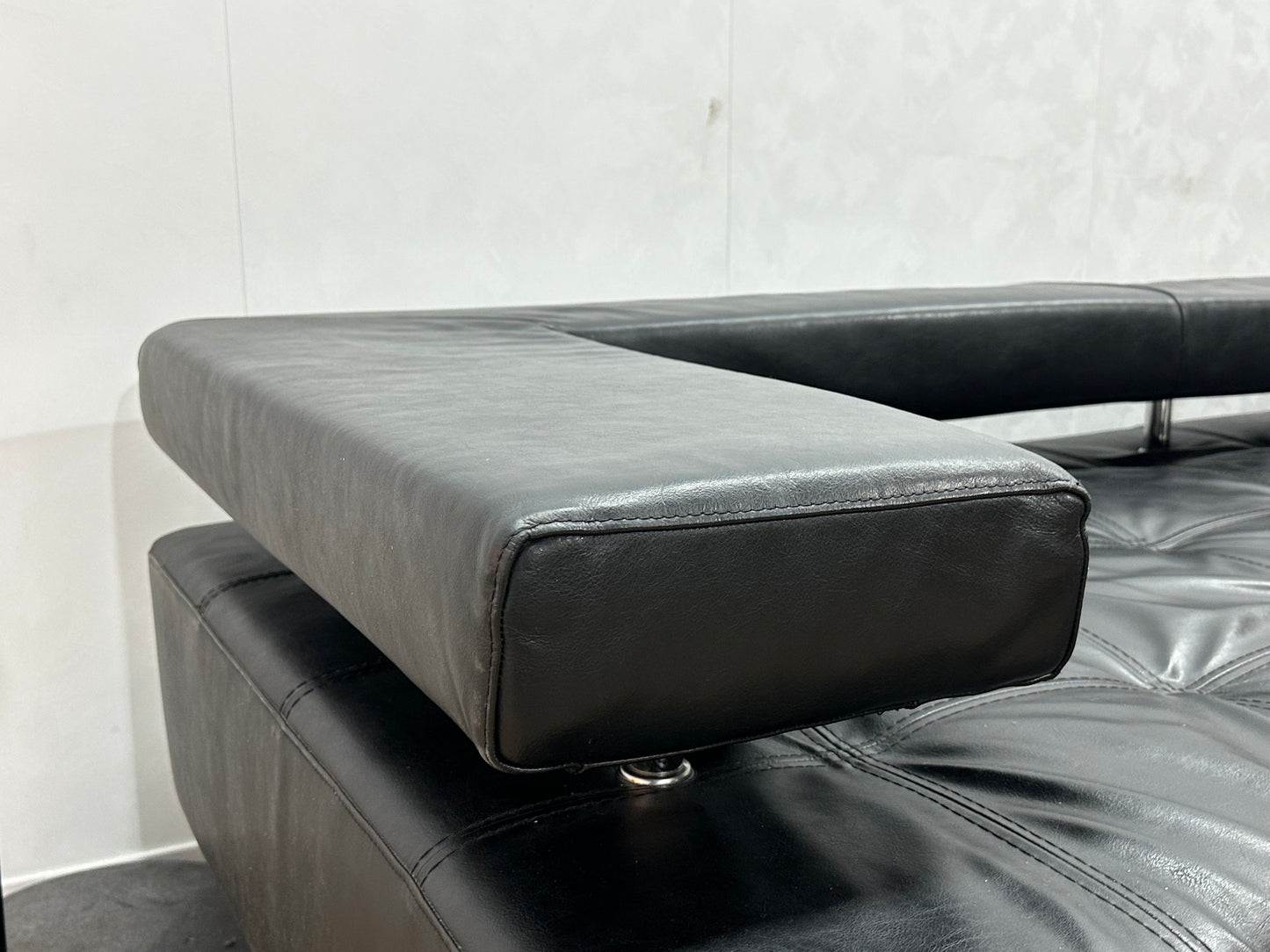 Montèl Zwart Echt Lederen Design Hoekbank ~ Vaste Kussens