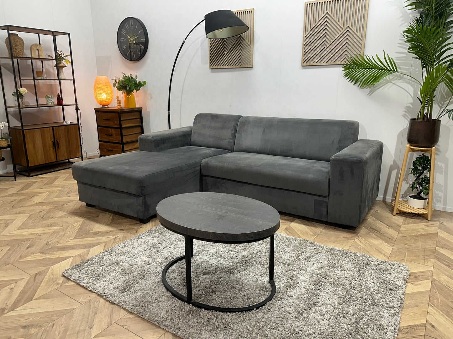 Antraciet Velvet Hoekbank ~ Vaste Kussens