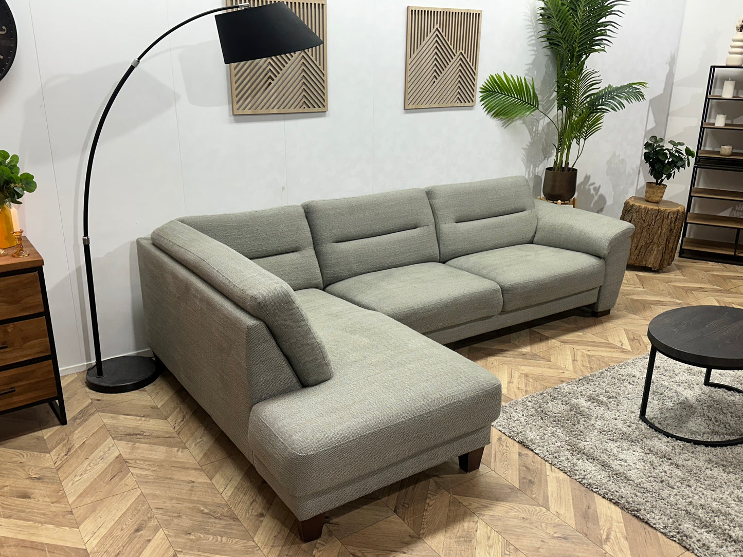 H&H Licht Grijze Hoekbank ~ Vaste Kussens