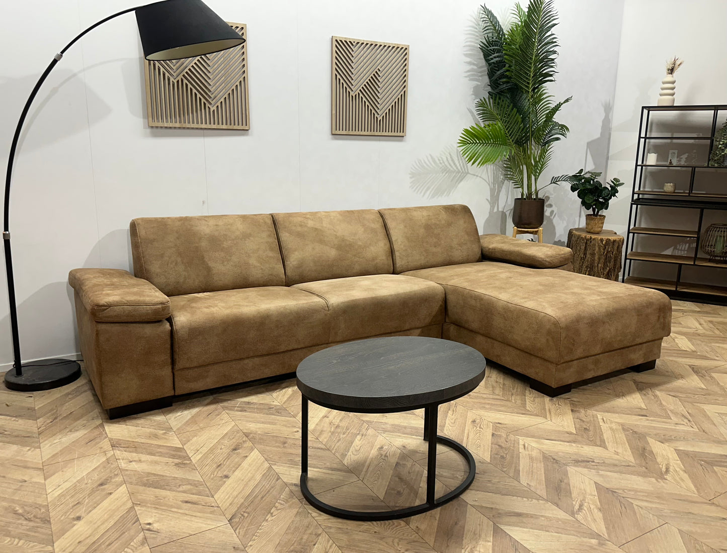 Bruine Suède Stoffen Hoekbank ~ Verstelbare Armsteunen