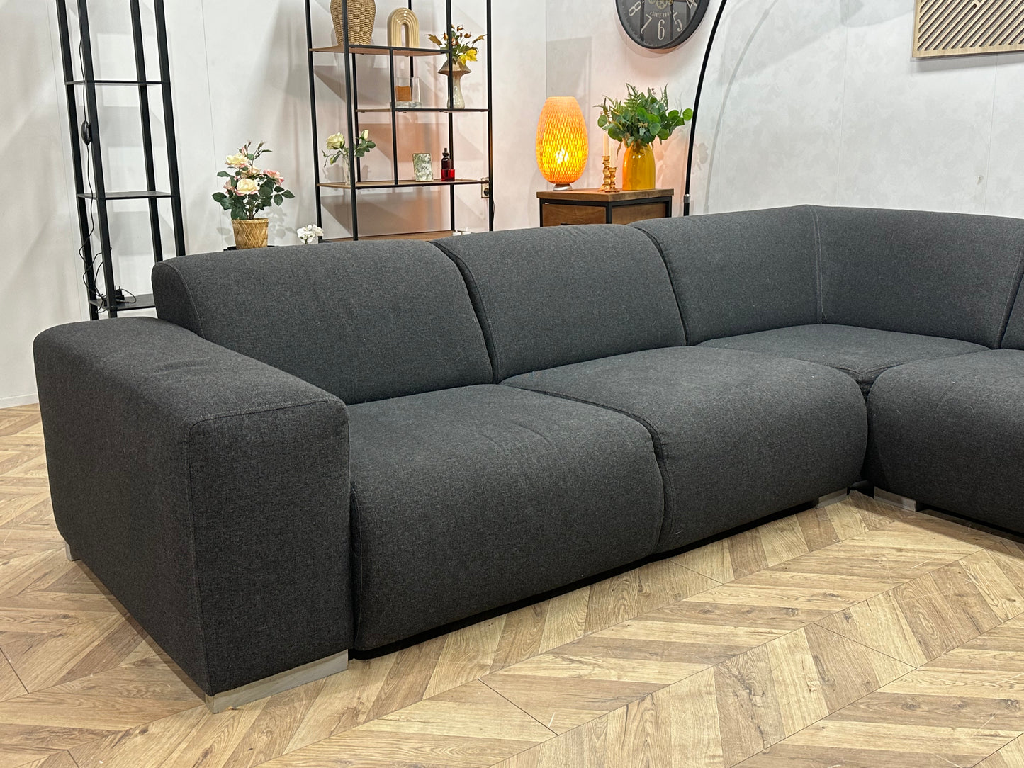 Antraciet Hoekbank ~ Vaste Kussens