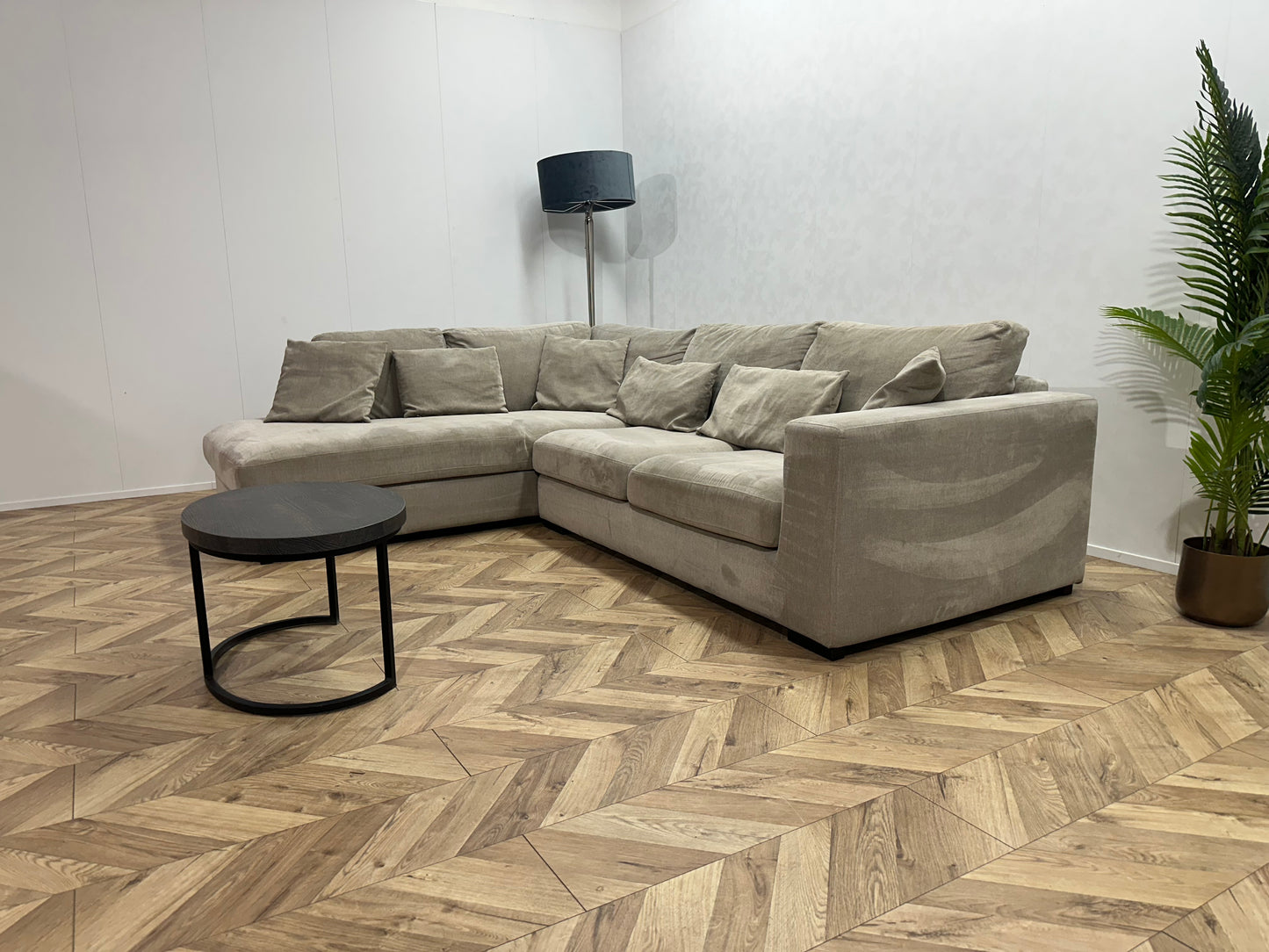 IN.HOUSE Beige Velvet Hoekbank ~ Nieuwstaat