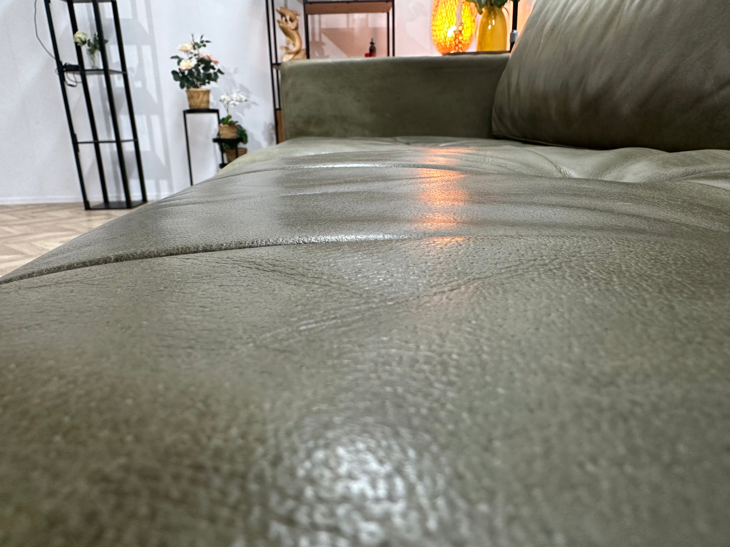 Groene Echt Lederen 2.5-Zits Bank ~ Losse Kussens Met Afneembare Hoezen