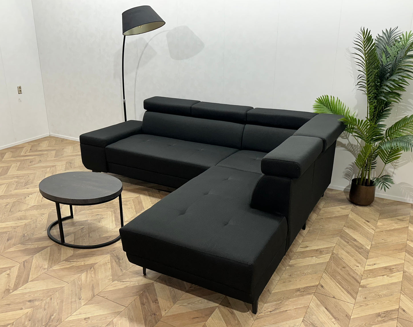 !Showroommodel! Zwart Hoekbank ~ Verstelbare Hoofdsteunen