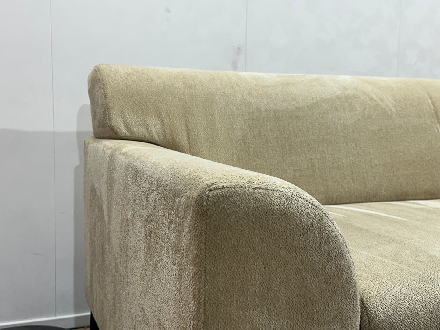 Crème Bouclé Stoffen Hoekbank ~ Vaste Kussens