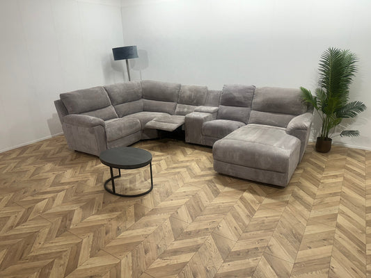 Licht Grijze Ribstof U Bank ~ Relaxfunctie ~ Kleine Opbergruimte ~ Nieuwstaat