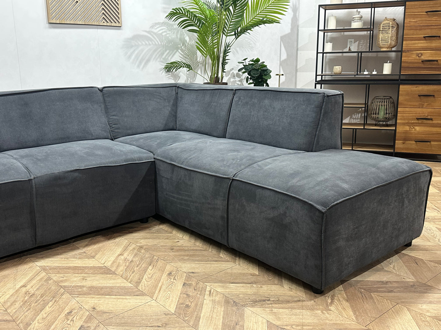 Antraciet Suède Stoffen Hoekbank ~ Vaste Kussens