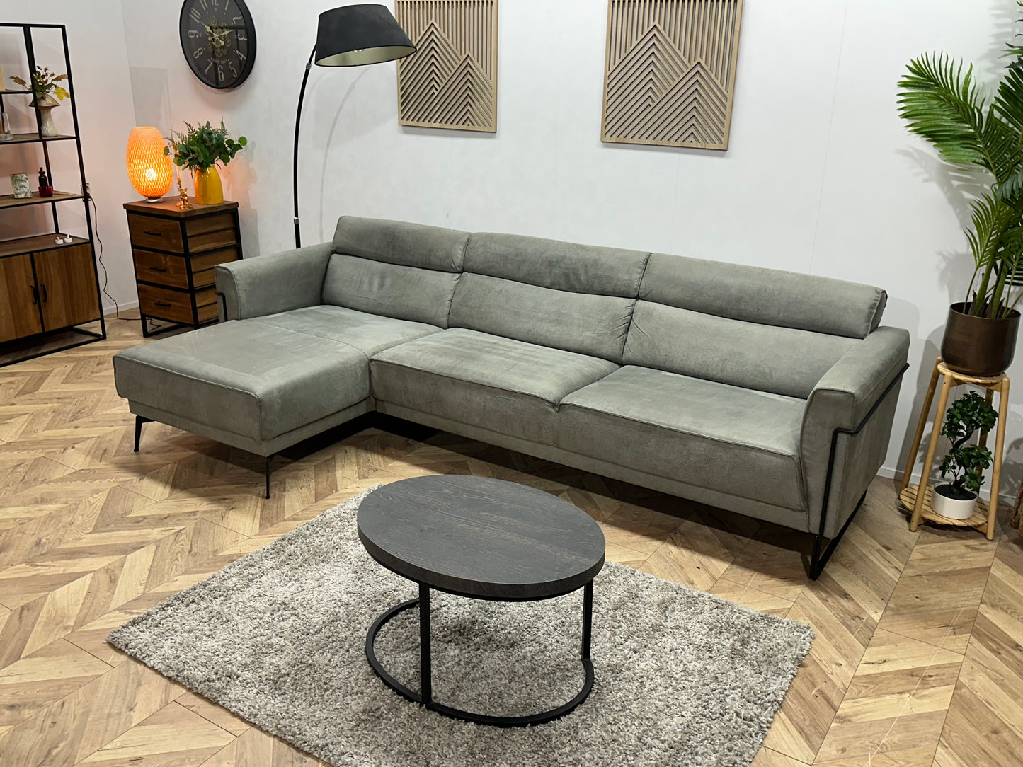 Xooon Grijze Suede Stoffen Hoekbank ~ Nieuwstaat
