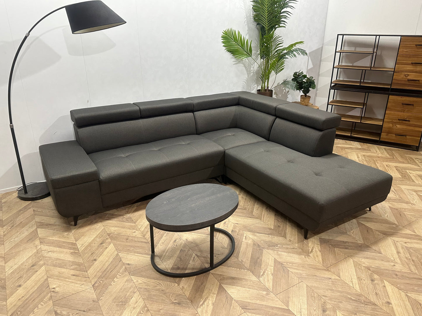 !Showroommodel! Grijze Hoekbank ~ Verstelbare Hoofdsteunen
