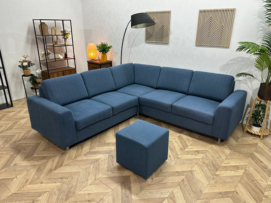 Blauwe Hoekbank Inc Hocker ~ Losse Rugkussens Met Afneembare Hoezen