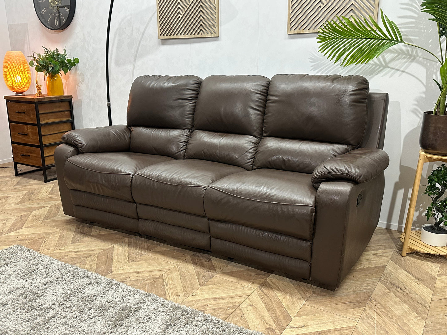 Bruine Echt Lederen 3-Zits Bank ~ Relaxfunctie