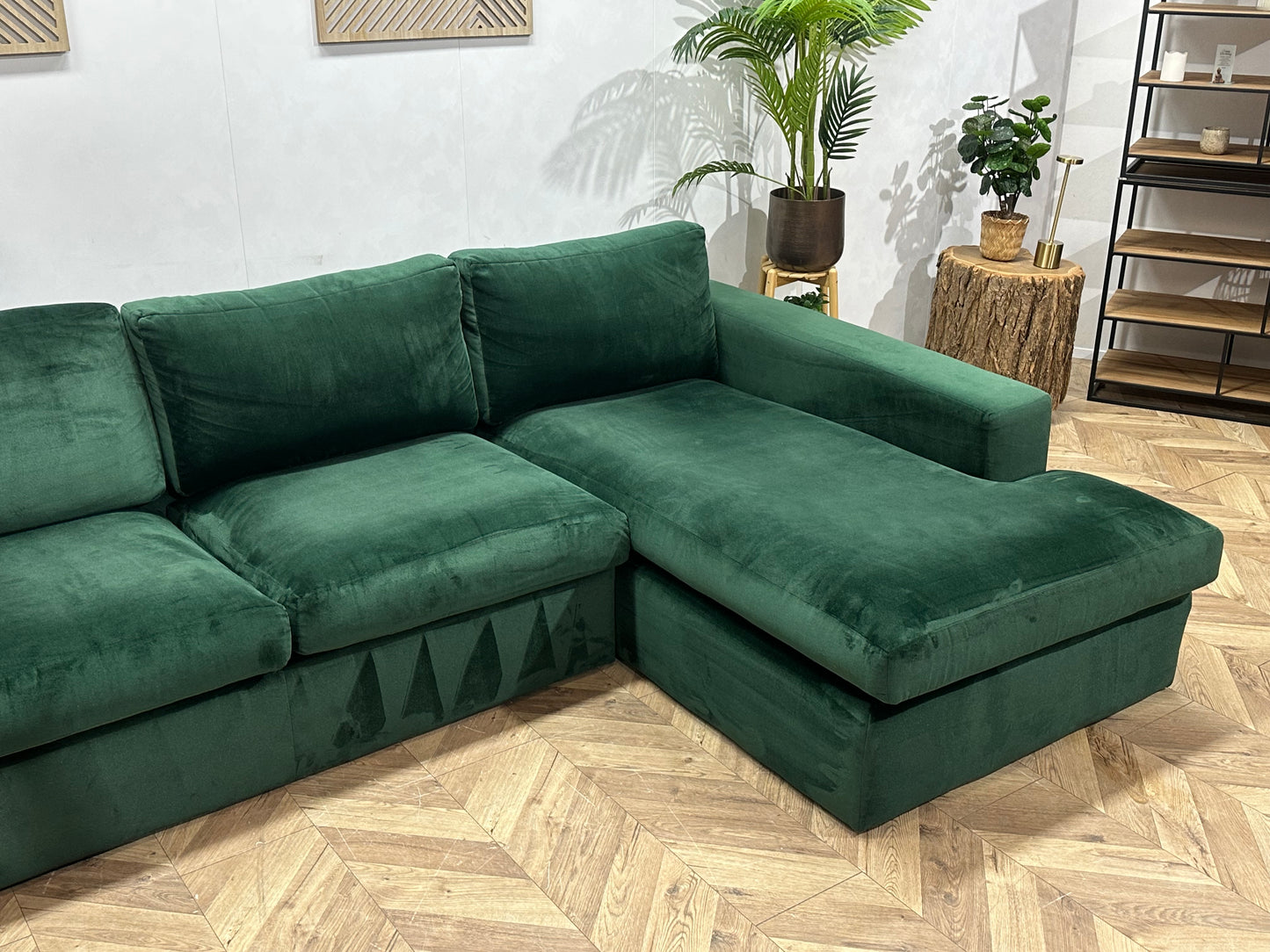 Groene Velvet Hoekbank ~ Losse Kussens Met Afneembare Hoezen