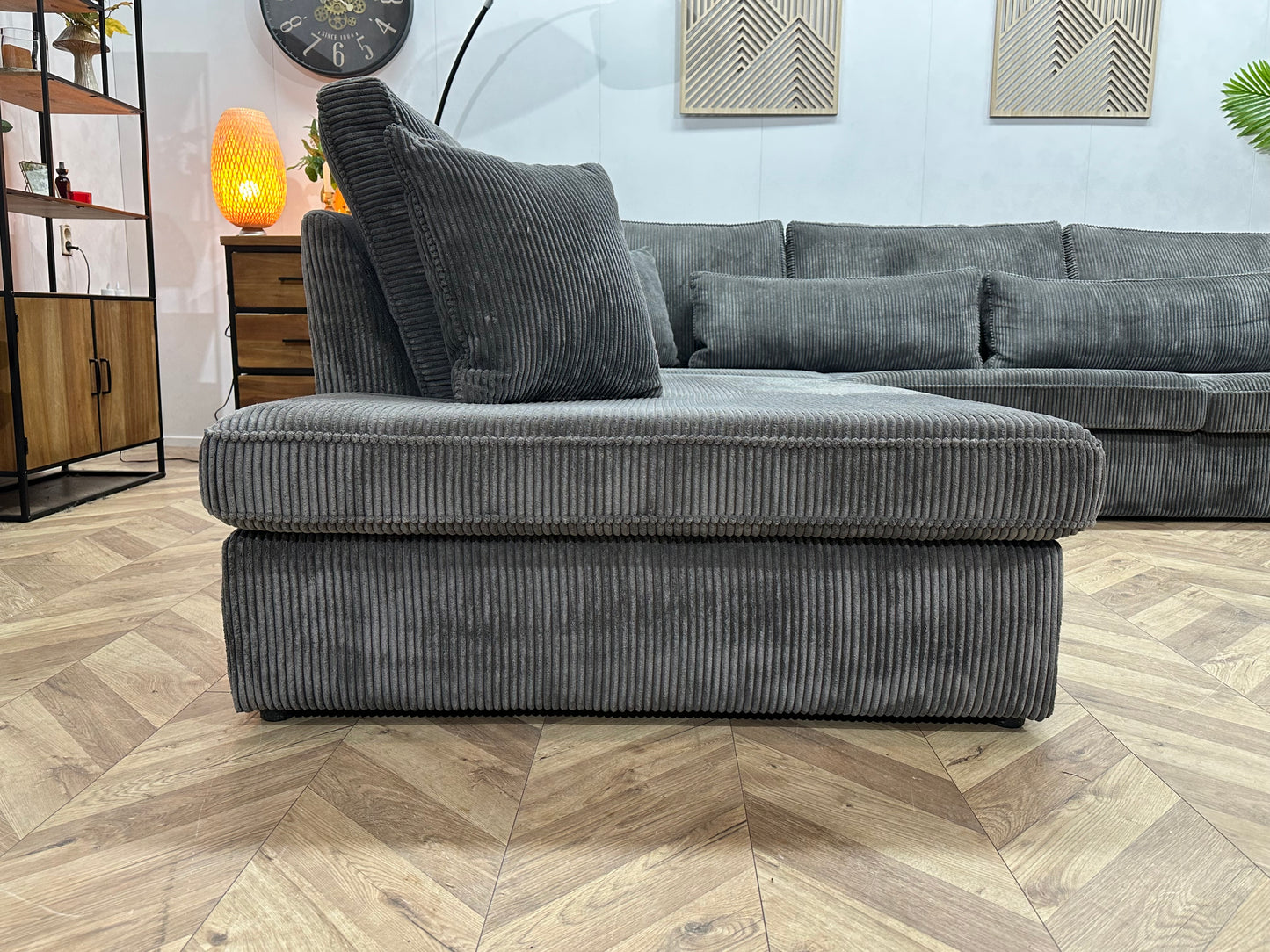 Antraciet Ribstof Hoekbank ~ Nieuwstaat