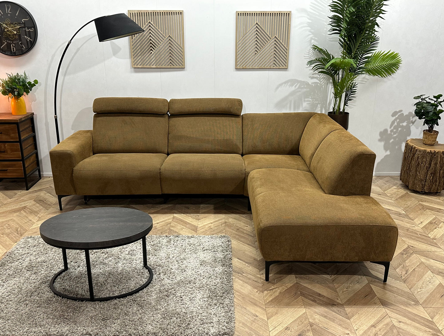 Bruine Suède Stoffen Hoekbank ~ Elektrisch Verstelbaar