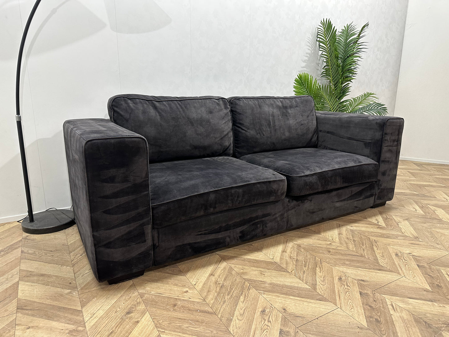 Antraciet Velvet 2.5-Zits Bank Inc Hocker ~ Nieuwstaat