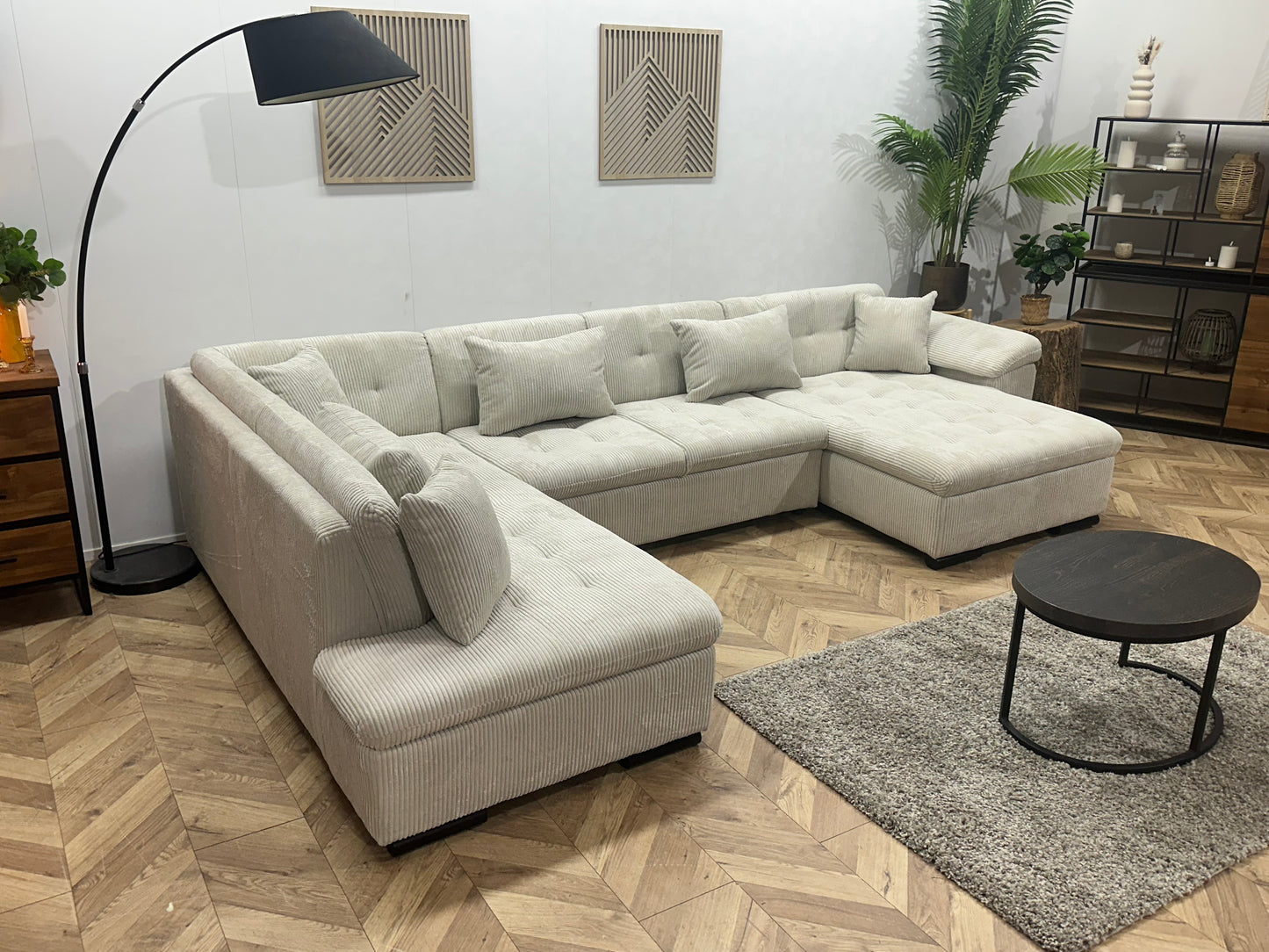 !Showroommodel! Witte Ribstof Hoekbank