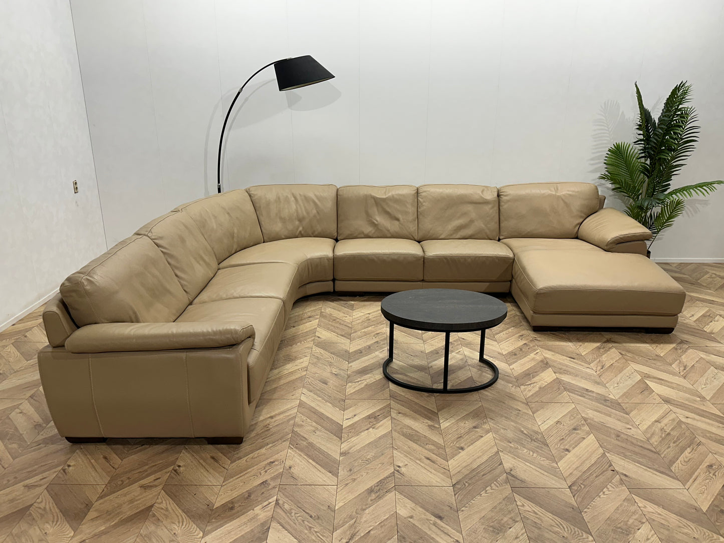 Leatherworld Beige Echt Lederen U Bank ~ Vaste Kussens