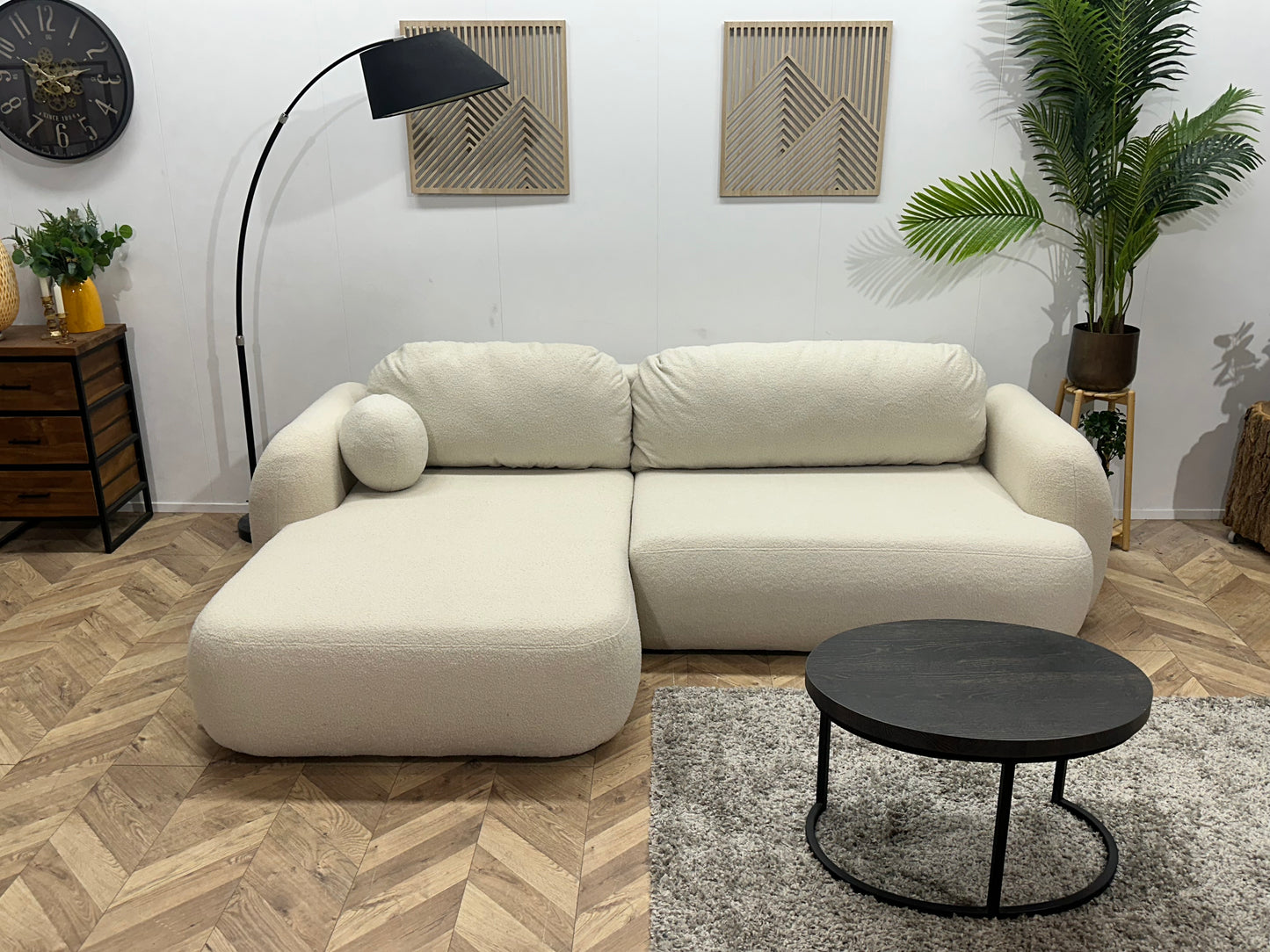 !Showroommodel! Witte Bouclé Stoffen Hoekbank