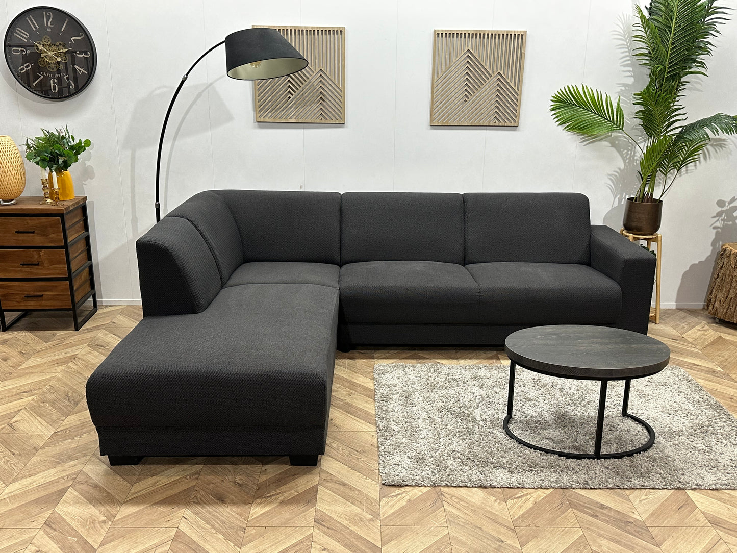 Antraciet Hoekbank ~ Vaste Kussens