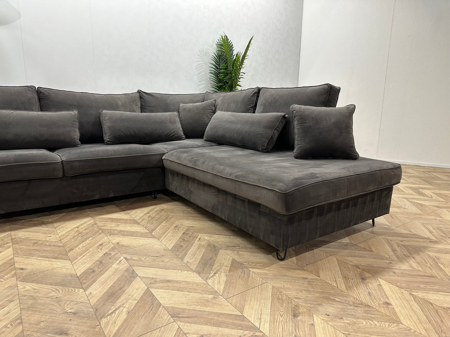 Antraciet Velvet Hoekbank ~ Nieuwstaat