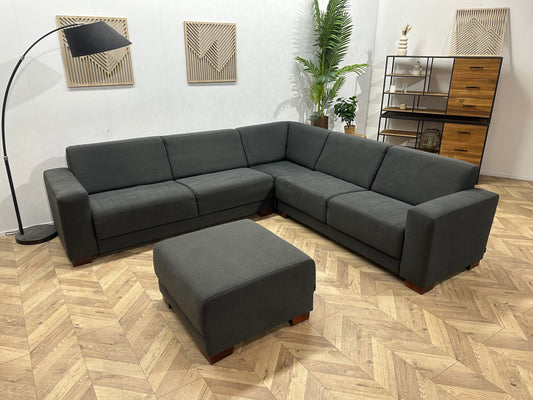 Woood Antraciet Hoekbank Inc Hocker ~ Vaste Kussens