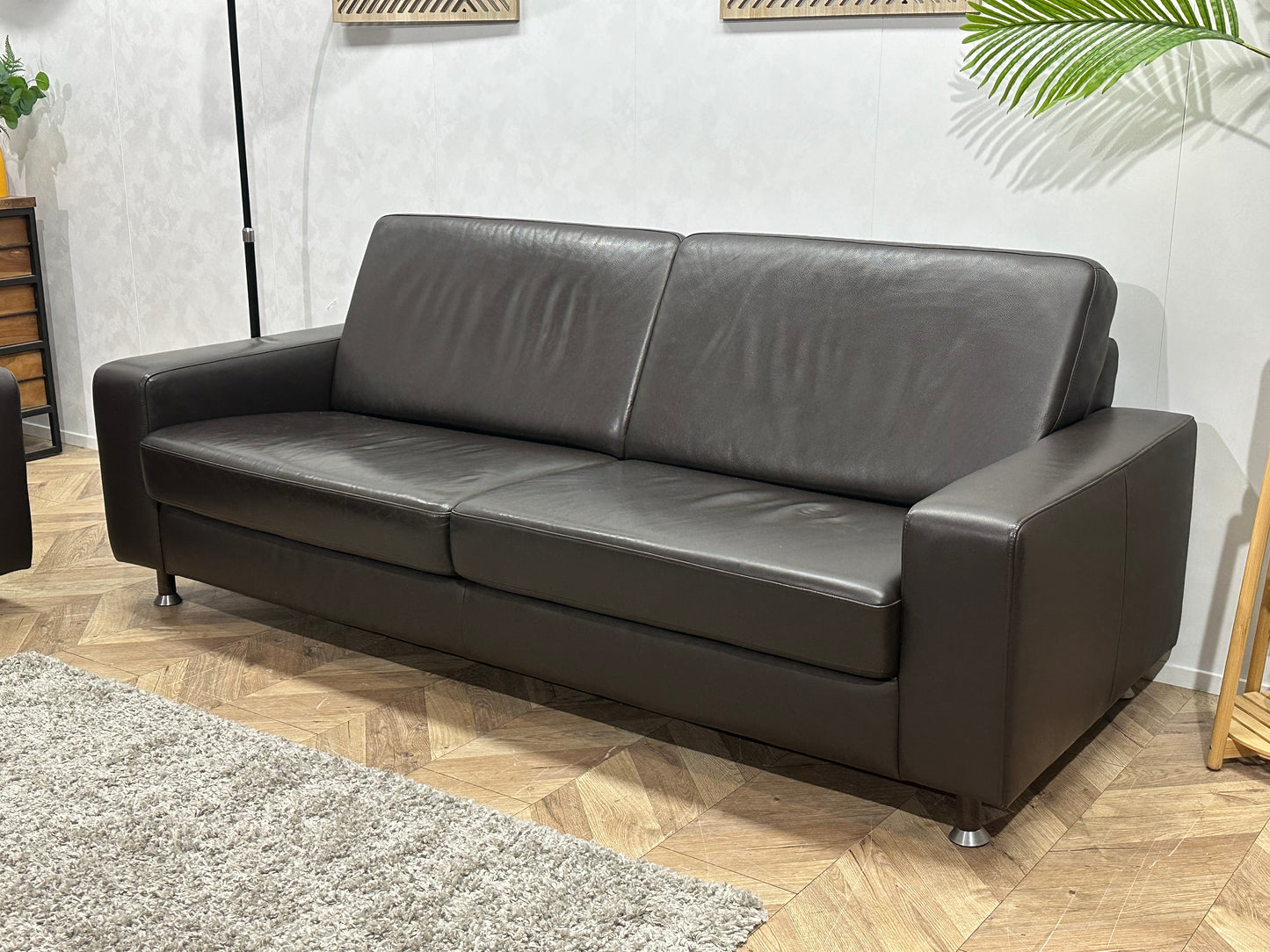 Montèl Bruine Echt Lederen Banken Set ~ Vaste Kussens