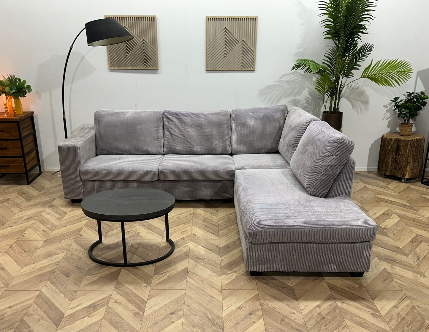 Licht Grijze Ribstof Hoekbank ~ Nieuwstaat