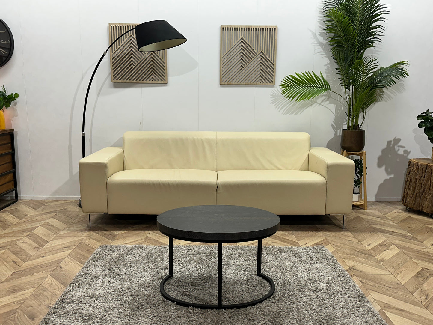 L’Ancoza Crème Echt Lederen 2.5-Zits Bank ~ Vaste Kussens