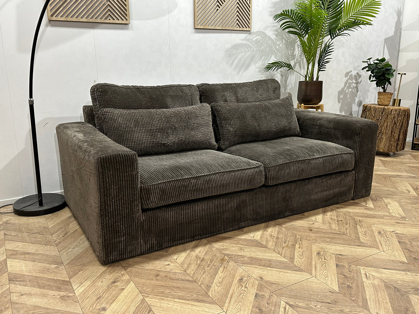 Antraciet Ribstof 2.5-Zits Bank ~ Losse Kussens Met Afneembare Hoezen