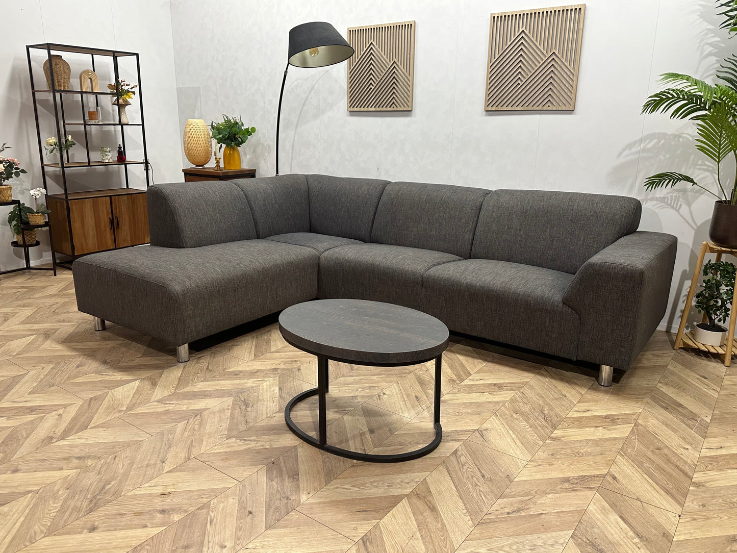 Grijze Hoekbank ~ Vaste Kussens