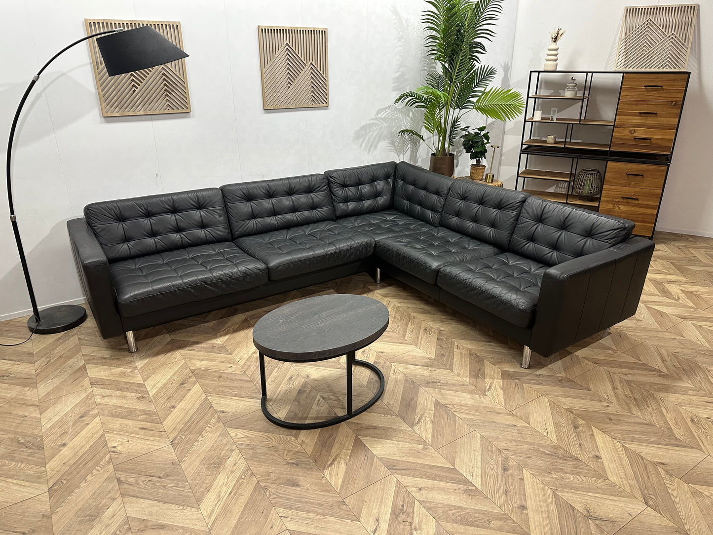 Zwart Echt Lederen Hoekbank ~ Losse Kussens Met Afneembare Hoezen