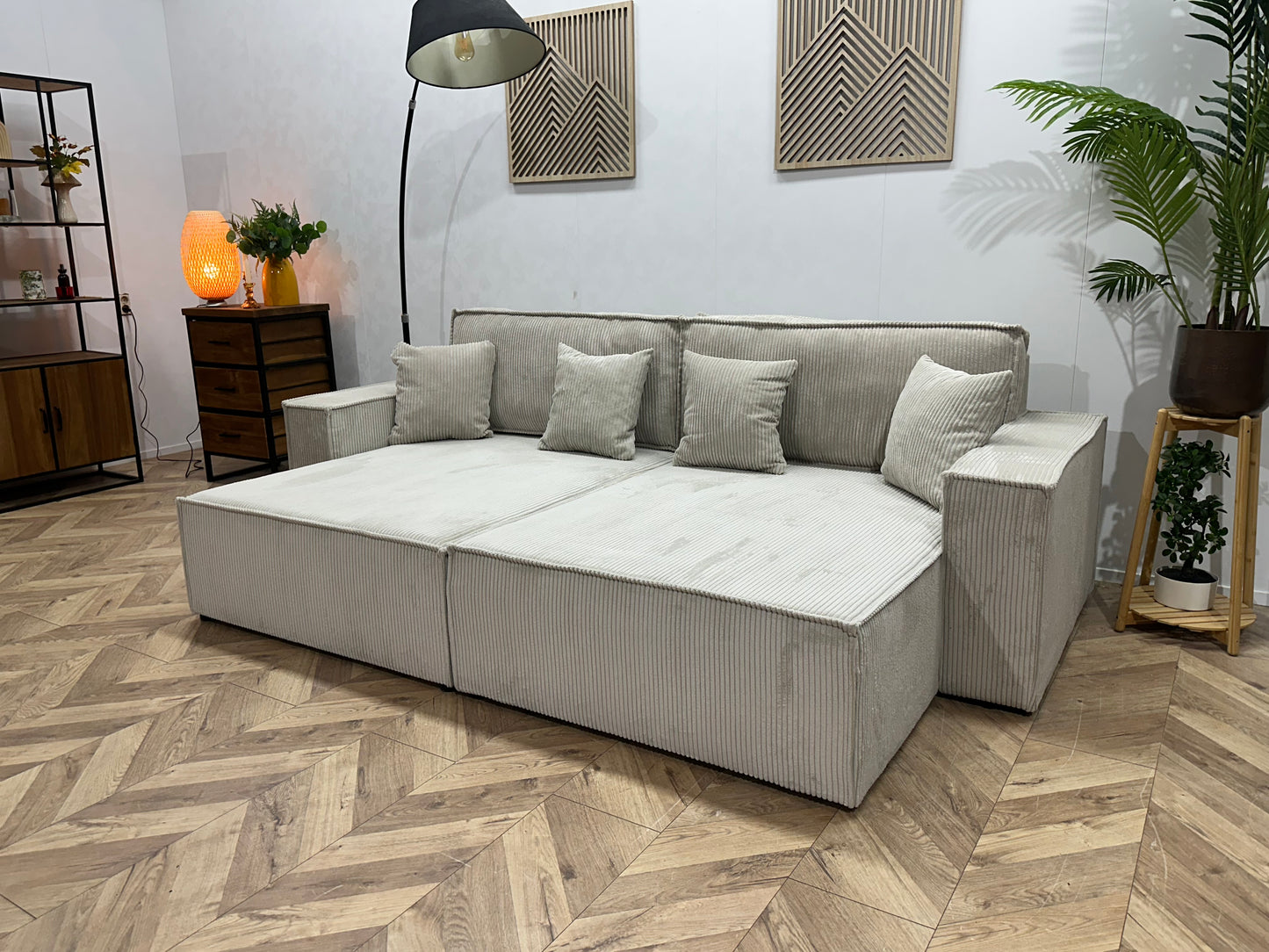 !Showroommodel! Witte Ribstof Lounge Bank