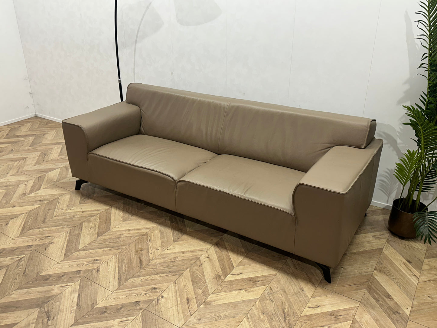 Licht Bruine Echt Lederen 2.5-Zits ~  Vaste Kussens