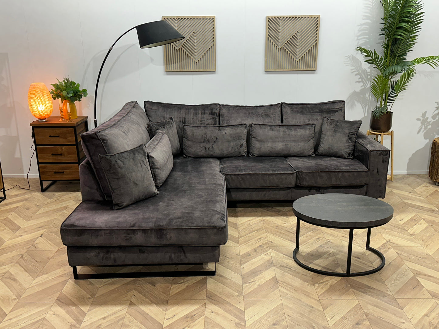 Antraciet Velvet Hoekbank ~ Losse Kussens Met Afneembare Hoezen