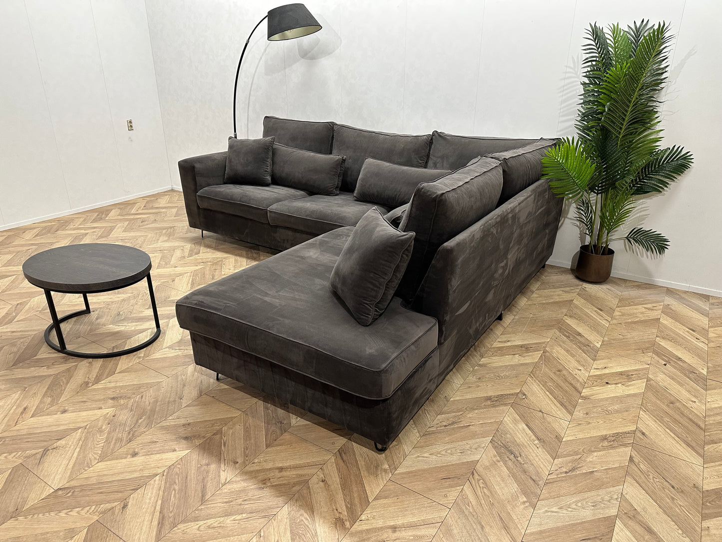 Antraciet Velvet Hoekbank ~ Nieuwstaat