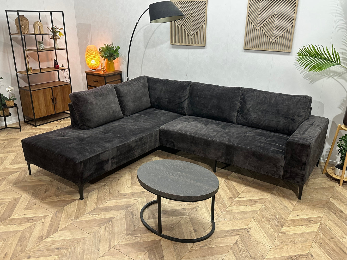 Antraciet Velvet Hoekbank ~ Losse Kussens Met Afneembare Hoezen