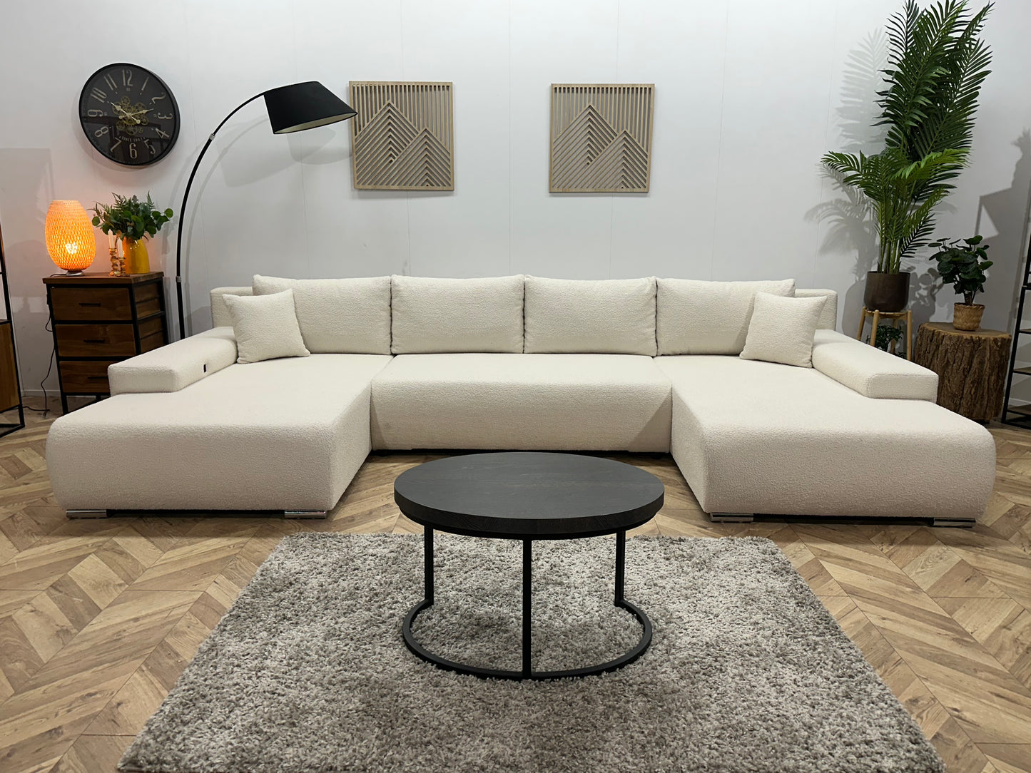 !Showroommodel! Witte Bouclé Stoffen U Bank ~ Oplaadfunctie