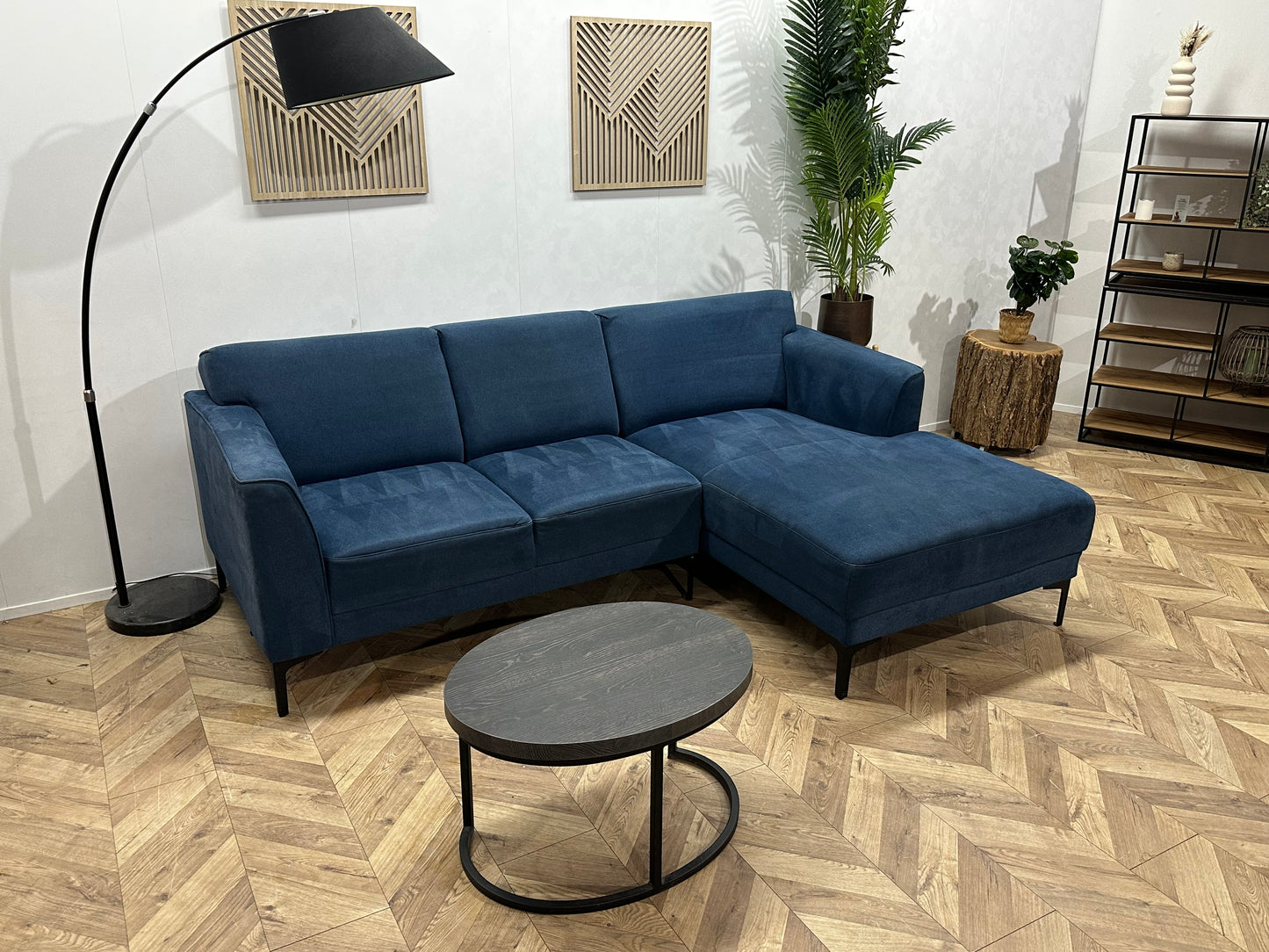 Montèl Blauwe Suède Stoffen Hoekbank ~ Vaste Kussens