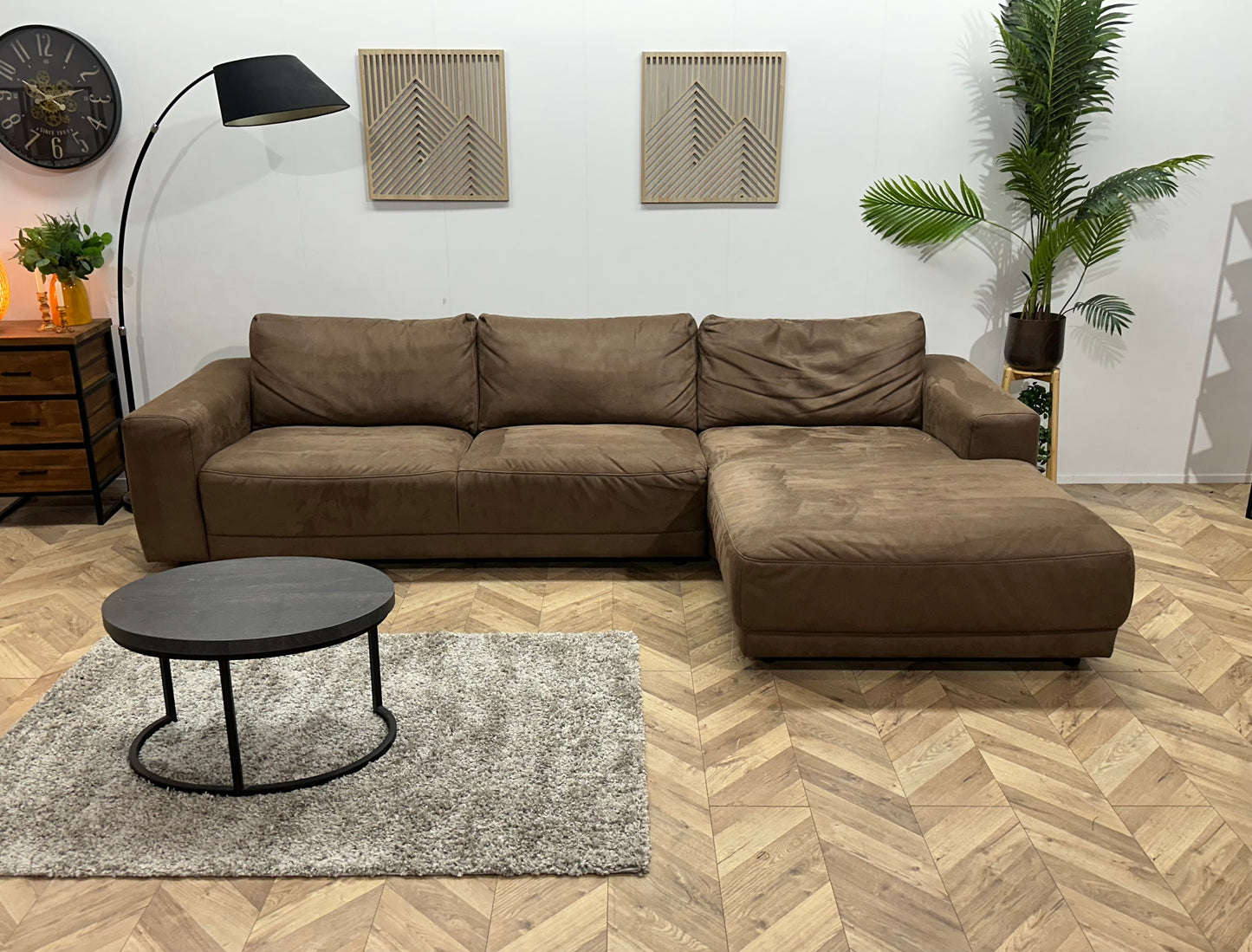 Bruine Suède Stoffen Hoekbank ~ Vaste Kussens