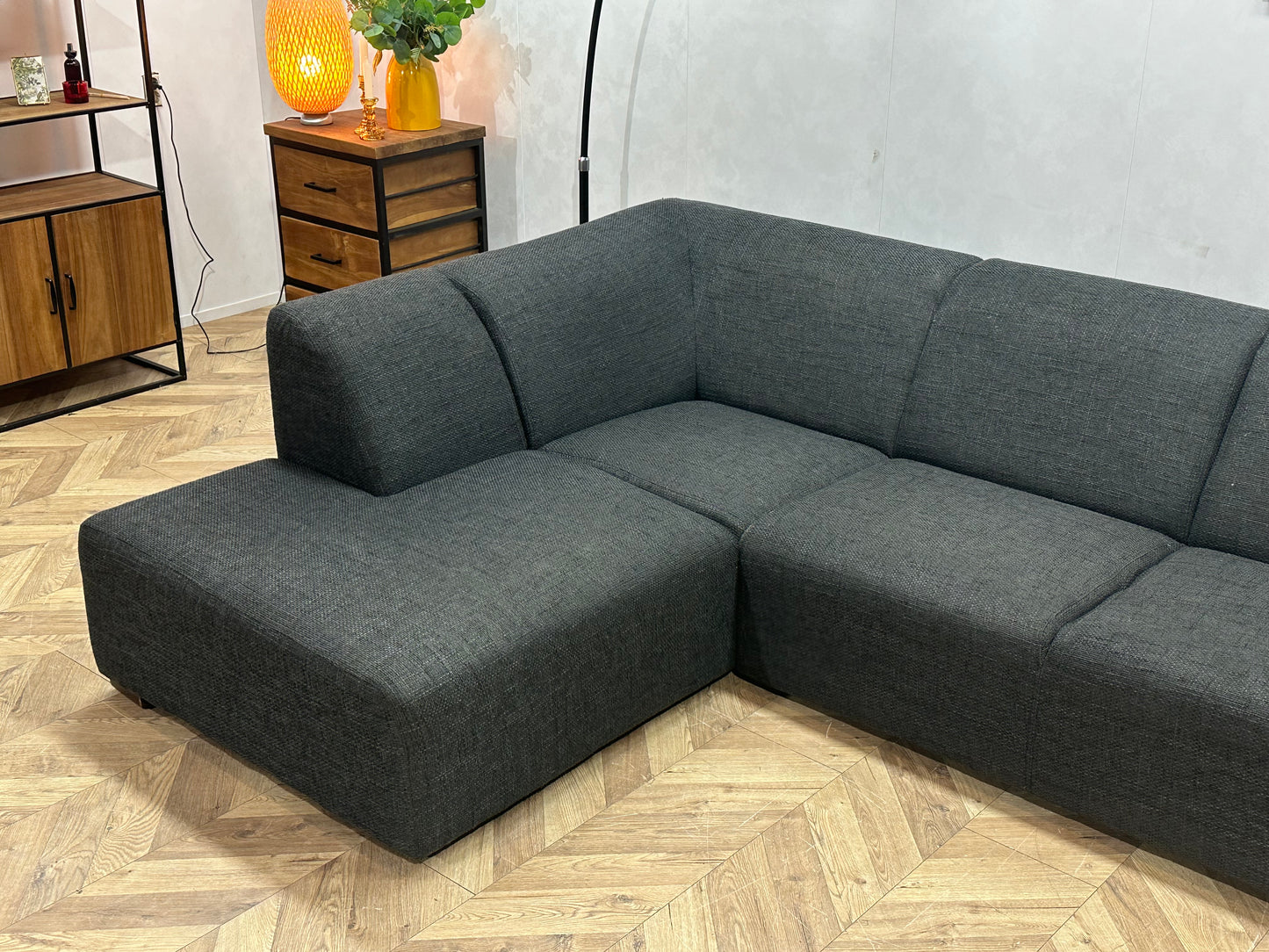 Antraciet Hoekbank ~ Vaste Kussens